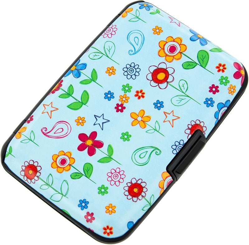 Kaabao Credit Card Holder for Women Men RFID Blocking Wallet Small Business Metal Slim Mini Aluminum Hard Case (Doodle Garden Floral) - Image 1
